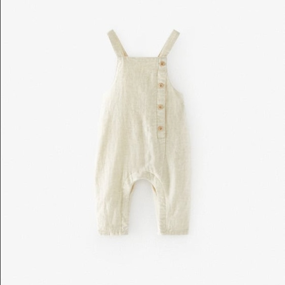ZARA Off-Center Button OVERALLS in Natural